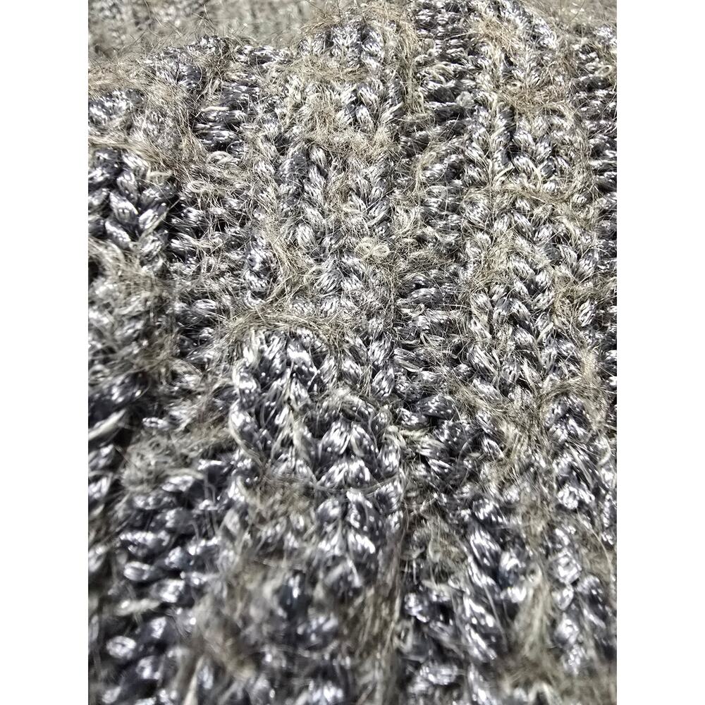 DKNY silver knit mohair blend metallic chunky ribbed turtleneck sweater medium - Picture 6 of 10